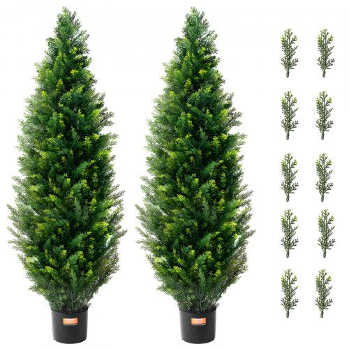 Artificial Cedar Topiary Tree, 48 inch Tall (2 Pieces), with Extra Leaves & Pot Faux Evergreen Fake Pine Cypress Trees Plant, UV Rated Artificial Greenery Set for Home Decor Indoor/Outdoor