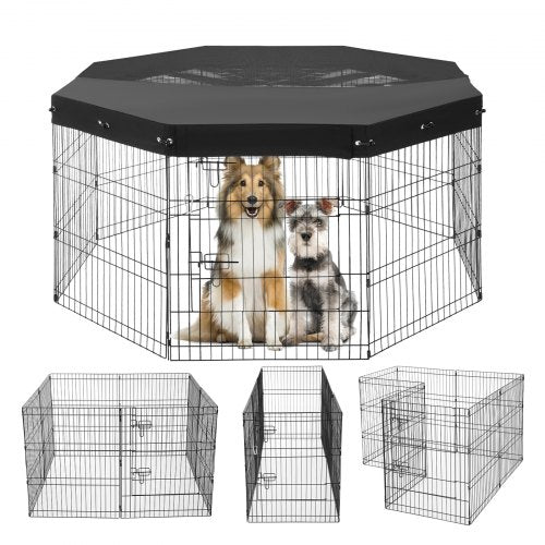 Dog Playpen, 8 Pcs 30'H x 24'W Panels Foldable Metal Pet Exercise Pen, Dog Fence Indoor and Outdoor Pen with Door, 600D Oxford Fabric Top Cover, Pet Playpen for Dogs, Cats, Other Small Animals