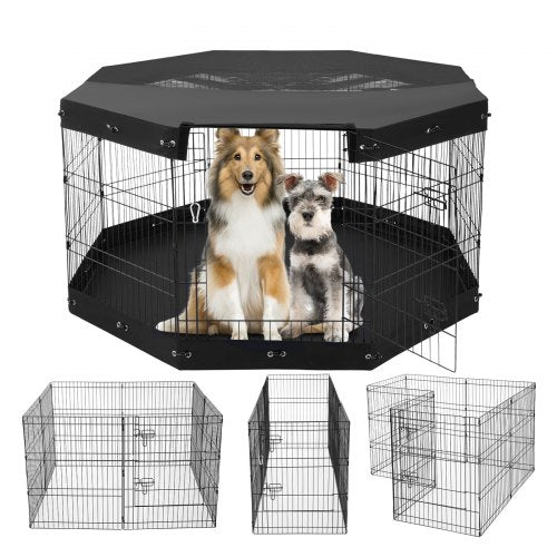Dog Playpen, 8 Pcs 30'H x 24'W Panels Foldable Metal Pet Exercise Pen, Dog Fence Indoor and Outdoor Pen with Door, Bottom Pad and Top Cover, Pet Playpen for Dogs, Cats, Other Small Animals