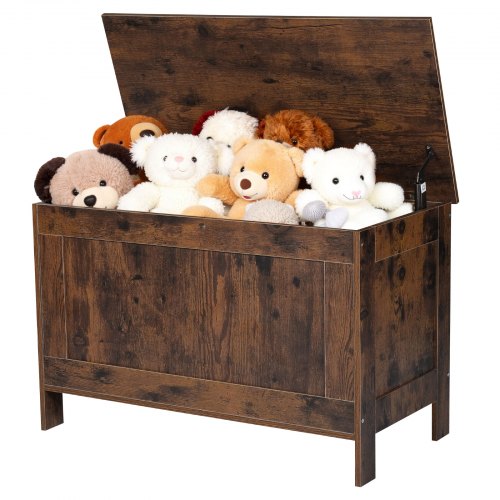 Kids Storage Bench, Wooden Toy Box Chest, Large Storage Cabinet with Safety Hinge, Toddlers Retro Storage Bench for Playroom, Living Room or Entryway, 29.7 x 15.3 x 18.9 in, Easy Assembly, Brown