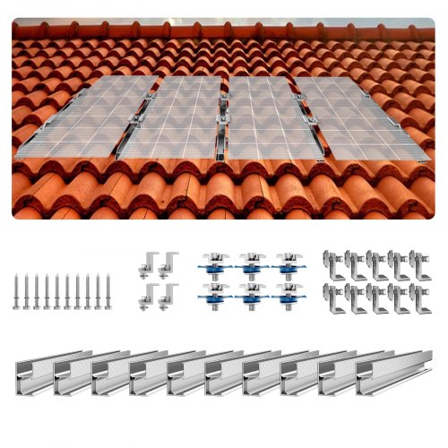 Solar Panel Mounting Brackets, Solar Panel Mount Kit with 10 x 4' Mini Rails, 4 End Clamps and 6 Mild Clamps, Solar Panel Mount Brackets for Metal Roof, Concrete Roof, Wood Roof, Tile Roof