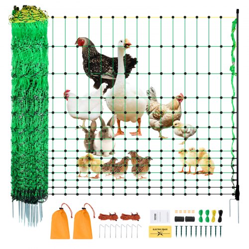 Electric Fence Netting, 48' H x 100' L, PE Net Fencing Kit with Posts & Double-Spiked Stakes, Utility Portable Mesh for Chickens, Ducks, Geese, Rabbits, Used in Backyards, Farms, and Ranches