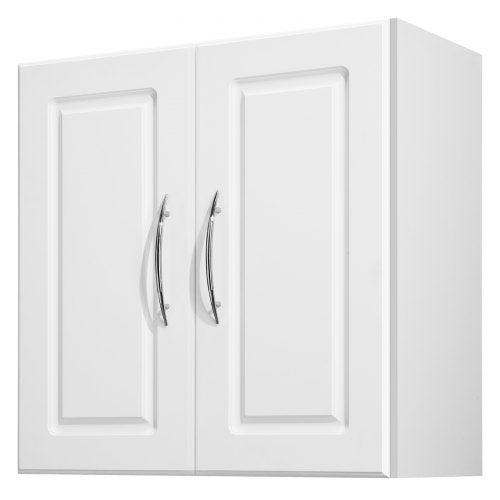 Laundry Room Wall Cabinet, 2-Tier Wall Mounted Hanging Cabinet with Adjustable Shelf, Cupboard Storage with 2 Doors, for Kitchen, Bathroom, Laundry, 11.8 x 23.6 x 23.6 in (D x W x H), White