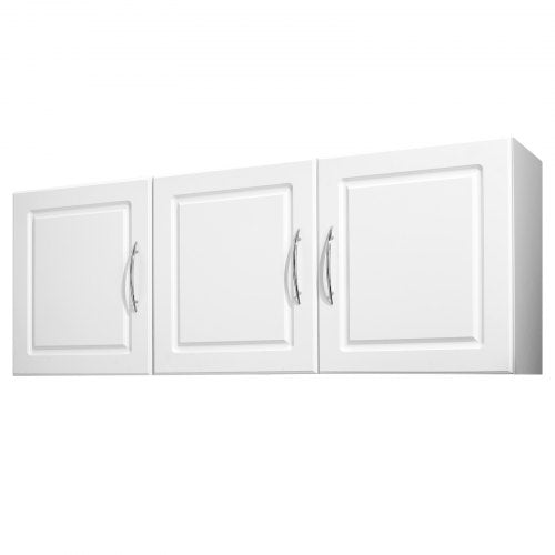 Laundry Room Wall Cabinet, 2-Tier Wall Mounted Hanging Cabinet with Adjustable Shelf, Cupboard Storage with 3 Doors, for Kitchen, Bathroom, Laundry, 12.44 x 54 x 20.31 in (D x W x H), White