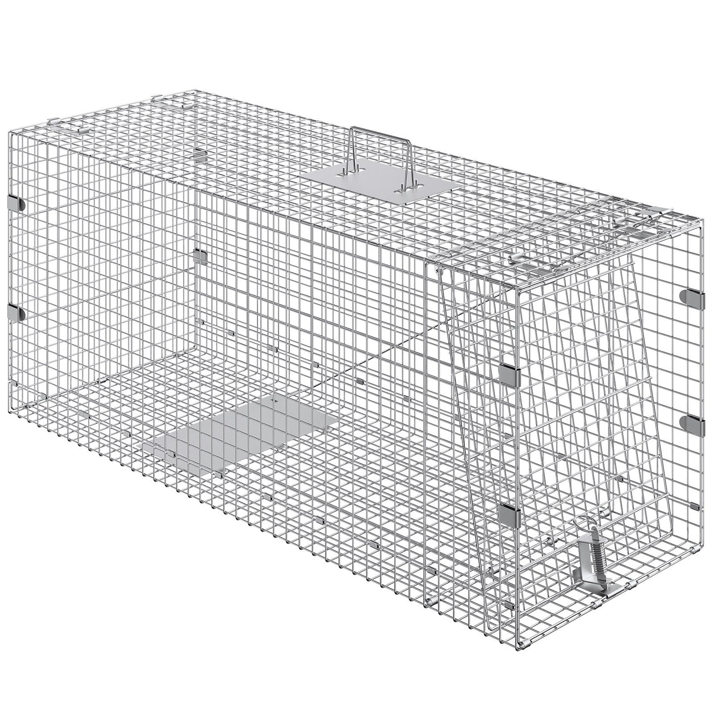 VEVOR Live Animal Cage Trap, 50 x 20 x 26 Humane Cat Trap Galvanized Iron, Folding Animal Trap with Handle for Stray Dogs, Armadillos, Raccoons, Marmots, Foxes