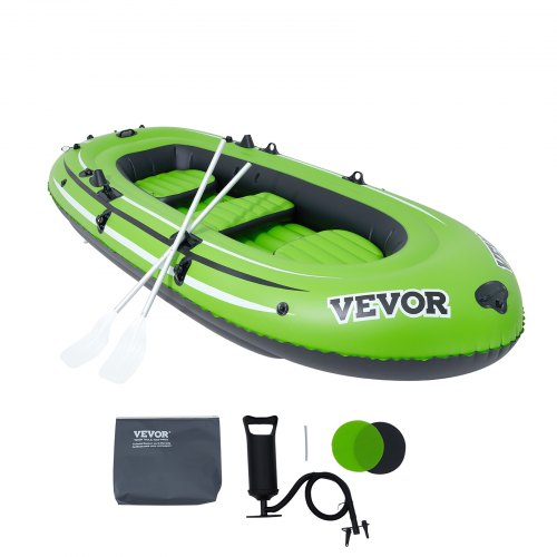 VEVOR Inflatable Boat, 5-Person Inflatable Fishing Boat, Strong PVC Portable Boat Raft Kayak, 45.6 Aluminum Oars, High-Output Pump, Fishing Rod Holders, and 2 Seats, 1100 lb Capacity for Adults, Kids