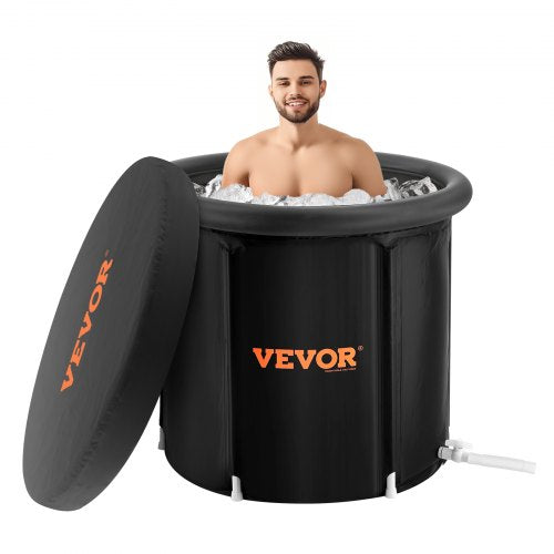 Ice Bath Tub, Cold Water Therapy Plunge Tub for Athletes, Portable Outdoor Ice Barrel Plunge Pool for Recovery, 105 Gal Inflatable Folding Bathtub with Cover, Home Ice Pod for Adult, 34'Lx30'H