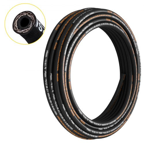 Hydraulic Hose 1/2 inch x 100 ft, Coiled Hydraulic Hose 4000 PSI, Rubber Hydraulic Hose with 2 High-Tensile Steel Wire Braid, Bulk Hydraulic Hose -20¡æ to 140¡æ, Hydraulic Oil Flexible Hose