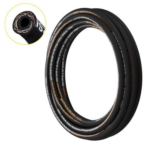 Hydraulic Hose 3/4 inch x 50 ft, Coiled Hydraulic Hose 3120 PSI, Rubber Hydraulic Hose with 2 High-Tensile Steel Wire Braid, Bulk Hydraulic Hose -20¡æ to 140¡æ, Hydraulic Oil Flexible Hose