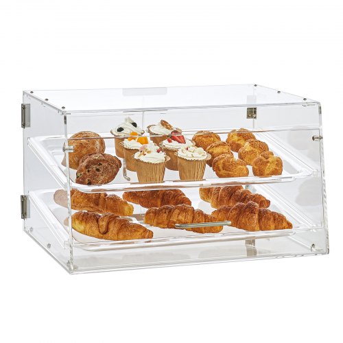 Pastry Display Case, 2-Tier Commercial Countertop Bakery Display Case, Acrylic Display Box with Rear Door Access & Removable Shelves, Keep Fresh for Donut Bagels Cake Cookie, 20.7'x13.2'x11.9'