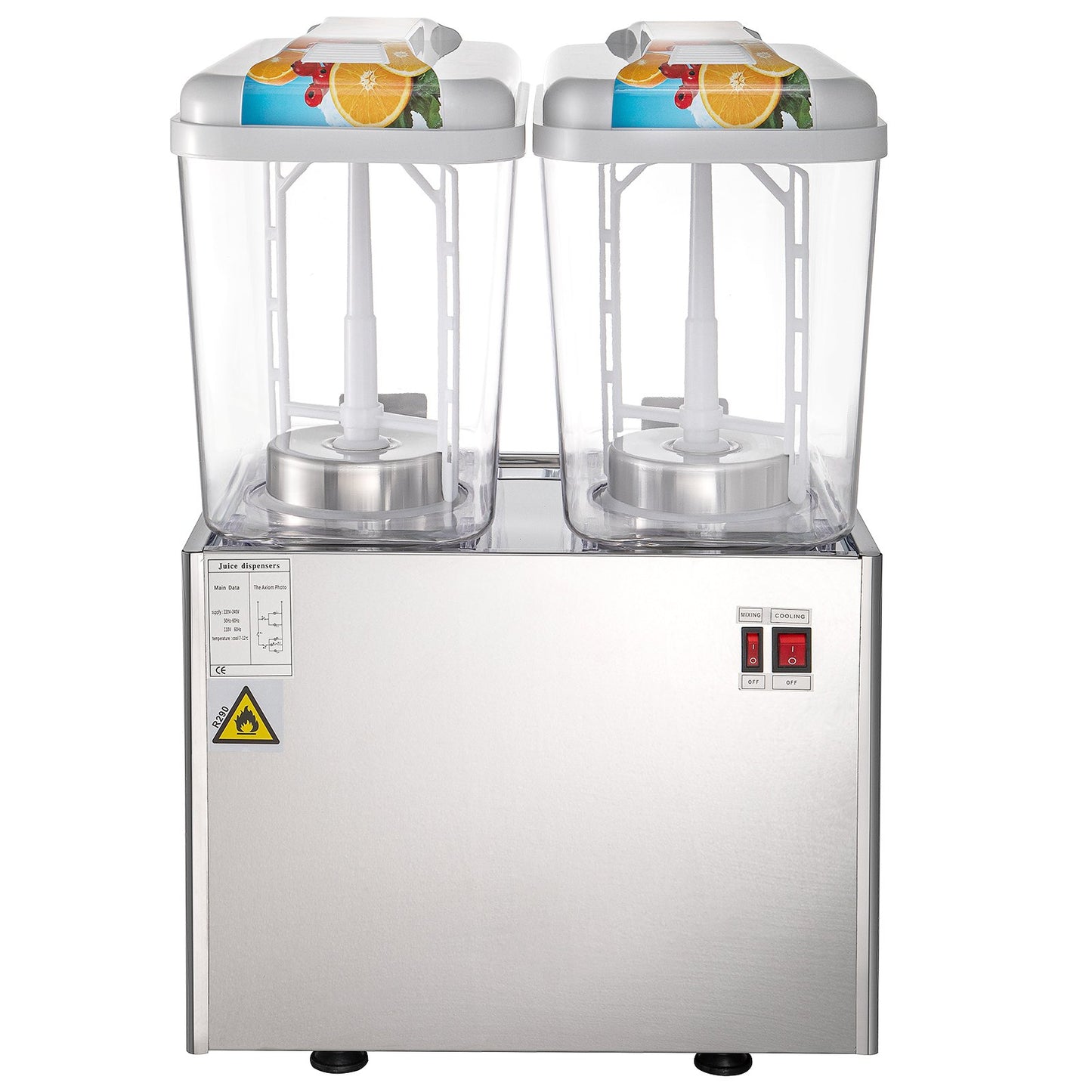 VEVOR 110V Commercial Beverage Dispenser,9.5 Gallon 36L 2 Tanks Juice Dispenser Commercial,18 Liter Per Tank 300W Stainless Steel Food Grade Material Ice Tea Drink Dispenser Equipped with Thermostat Controller