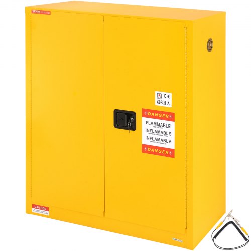 Flammable Storage Cabinet 34 Gal, 43.1x18.1x50.1 inch Cold-Rolled Steel Flammable Liquid Storage Cabinet Explosion Proof with 1 Adjustable Shelf 2 Manual Closing Doors for Industrial Use, Yellow