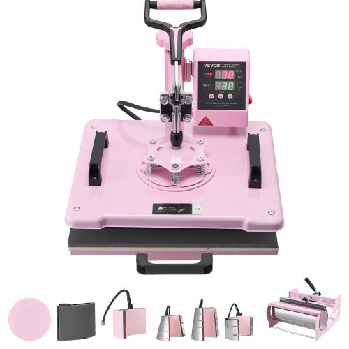 Heat Press Machine, 12 x 15 inch, 8 in 1 Heat Transfer Machine with 6-30 oz Tumbler Press, 360¡ã Swing Away T-Shirt Pressing, Digital Precise Control, for T-Shirts/Mugs/Hats/Plates, Pink