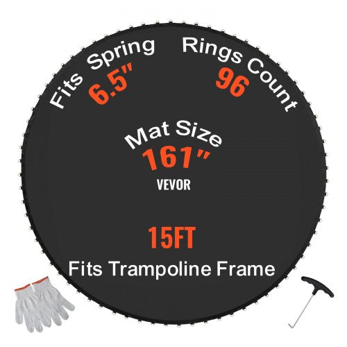 Replacement Trampoline Mat, Jumping Mat Fits 15ft Frame, Universal Jumping Mat for 15ft Round Trampoline, Reinforce UV-Resistant Mat with Spring Tool & Durable V-Rings, Fit 6.5' Spring Length