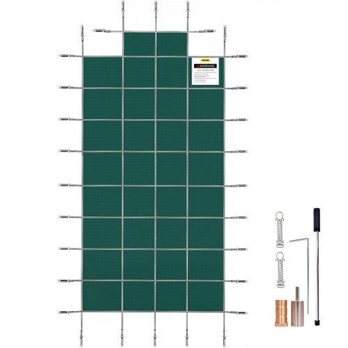Pool Safety Cover Fits 18x36ft Rectangle Inground Pools, Safety Pool Cover with 4x10ft Center End Step, Mesh Solid Pool Cover with Drainage Holes for Swimming Pool, Winter Safety Cover, Green