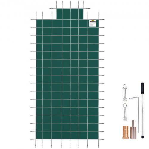 Pool Safety Cover Fits 20x40ft Rectangle Inground Pools, Safety Pool Cover with 4x10ft Center End Step, Mesh Solid Pool Cover with Drainage Holes for Swimming Pool, Winter Safety Cover, Green