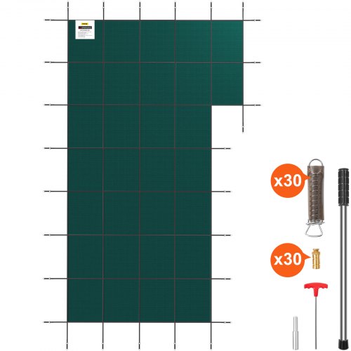 Inground?Pool Safety Cover, 20?ft?x 38 ft?Rectangular Winter Pool Cover with Right Step, Triple Stitched, High Strength Mesh PP Material, Good Rain Permeability, Installation Hardware Included