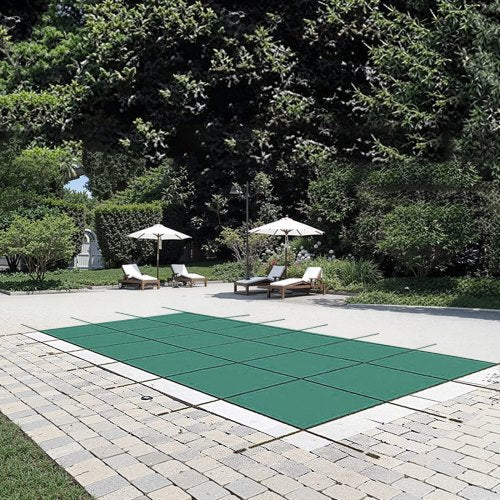 Inground?Pool Safety Cover, 14?ft?x 26 ft?Rectangular Winter Pool Cover,?Triple Stitched, High Strength Mesh PP Material with Good Rain Permeability, Installation Hardware Included, Green
