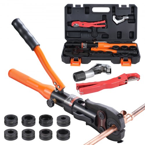 Copper Pipe Crimping Tool, Hydraulic Driven Press Tool with 1/2', 3/4', 1' Jaws for Copper Pipe and 3/8', 1/2', 5/8', 3/4', 1' Jaws for ASTM F1807 Pex Pipe Copper Ring