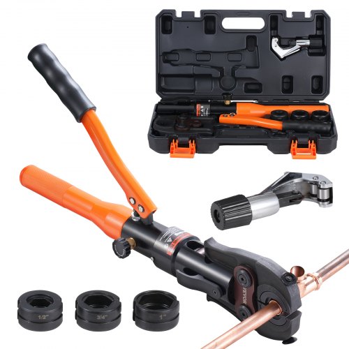Copper Pipe Crimping Tool, Hydraulic Driven Press Tool with 1/2', 3/4', 1' Jaws, Copper Tube Fittings Pipe Crimpers for Narrow Spaces and Tee Fittings