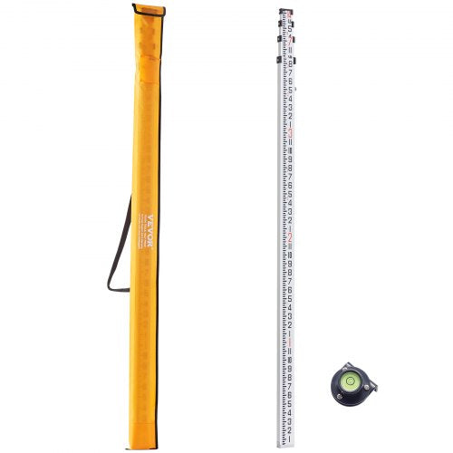 Aluminum Grade Rod, 14-Feet/8ths 4 Sections Telescopic Measuring Rod, Double-Sided Scale 1/8in Leveling Rod Stick, Aluminum Alloy Survey Rod w/ Bubble Level &Carrying Bag for Houses,Walls,Floors