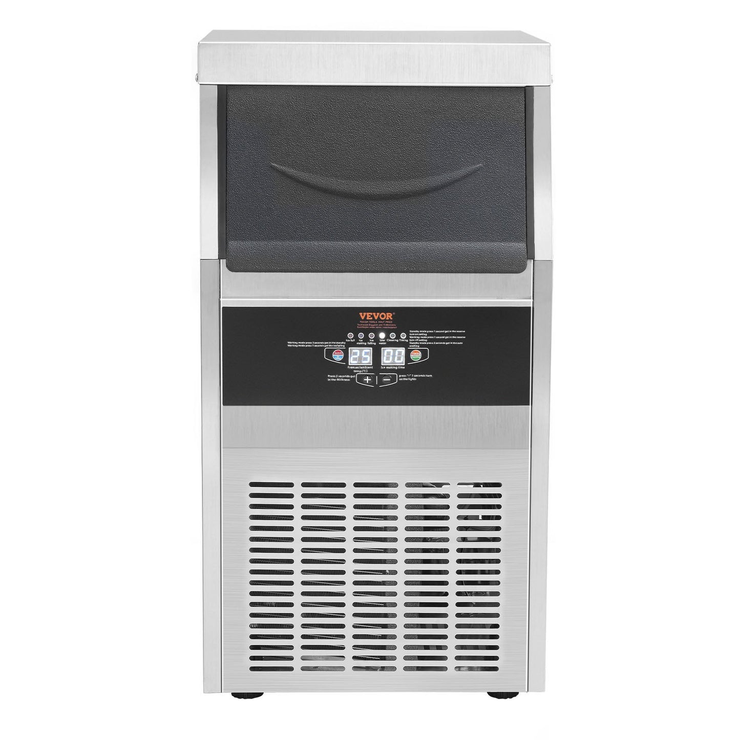 VEVOR 110V Commercial Ice Maker 65LBS/24H with 24LBS Bin, Full Heavy Duty Stainless Steel Construction, Automatic Operation, Clear Cube for Home Bar, Include Water Filter, Scoop, Connection Hose