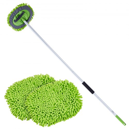 Car Wash Brush, 62-Inch Extendable Car Washing Brush with Long Handle, Soft Chenille Fiber Car Wash Mop Mitt, 180¡ã Rotatable Car Cleaning Brush with 1 Replacement Mop for Car, RV, Window, Floor