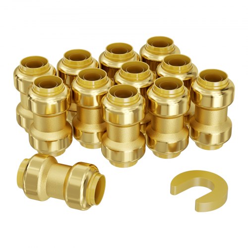 Pipe Fittings, 1/2' 12PCS Brass Pipe Fittings, Straight-Through Push-Fit Pipe Connector Brass Air Fittings, Heavy Duty Plumbing Fittings Adapter for Heating/Shower Systems, Water Pipes