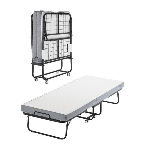 Rollaway Bed, 31 in x 75 in Folding Bed with 4 in Mattress, Twin Size Foldable Bed with Sturdy Metal Frame & Memory Foam Mattress, Portable Twin Roll Away Bed with Mattress, for Adults, Guest