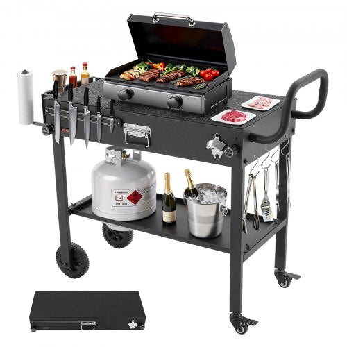 Outdoor Grill Cart, 31.0 x 17.0 inch Tabletop Size Grilling Table, Foldable Outdoor Cooking Table with Tissue Holder, Wheels, Magnetic Tool Rack, BBQ Prep Tables for Picnic, Kitchen, Courtyard