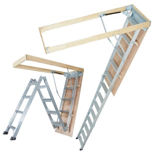 Attic Ladder Foldable, 350-pound Capacity, 22.5' x 63', Multi-Purpose Aluminium Extension, Lightweight and Portable, Fits 9.5'-12' Ceiling Heights, Convenient Access to Your Attic Standard