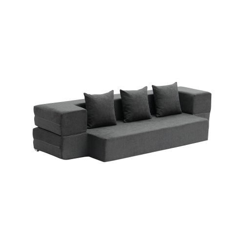 Folding Sofa Bed, 3-in-1 Foldable Couch Bed with 3 Pillows and Washable Cover, 25D High Density Memory Foam Convertible Sleeper Chair Bed, Futon Couch for Living Room, Bedroom, Dark Grey(Twin)