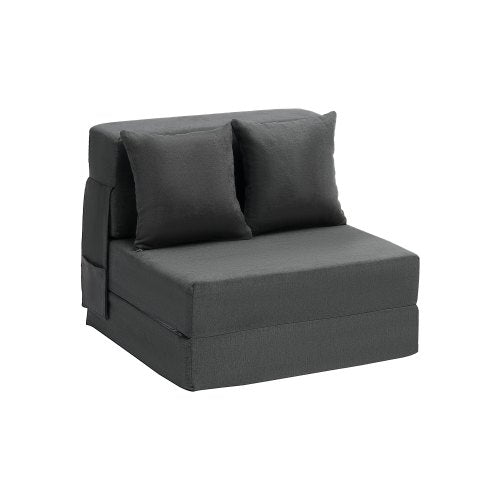 Folding Sofa Bed, 3-in-1 Foldable Couch Bed with 2 Pillows and Washable Cover, 25D High Density Memory Foam Convertible Sleeper Chair Bed, Futon Couch for Living Room, Bedroom, Dark Grey(Single)