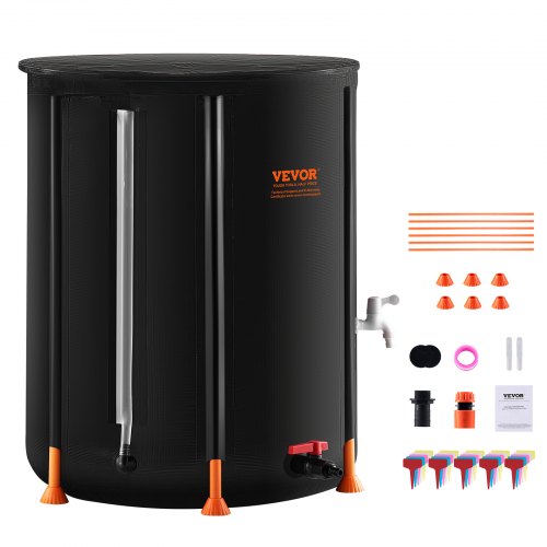 Collapsible Rain Barrel, 53 Gallon/201 L Portable Rain Water Collection Barrel, PVC Rainwater Collection System with Spigots and Overflow Kit, Water Barrel for Garden Water Catcher