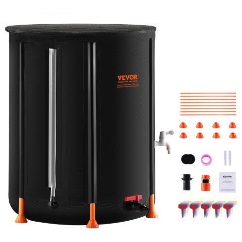 Collapsible Rain Barrel, 66 Gallon/250 L Portable Rain Water Collection Barrel, PVC Rainwater Collection System with Spigots and Overflow Kit, Water Barrel for Garden Water Catcher