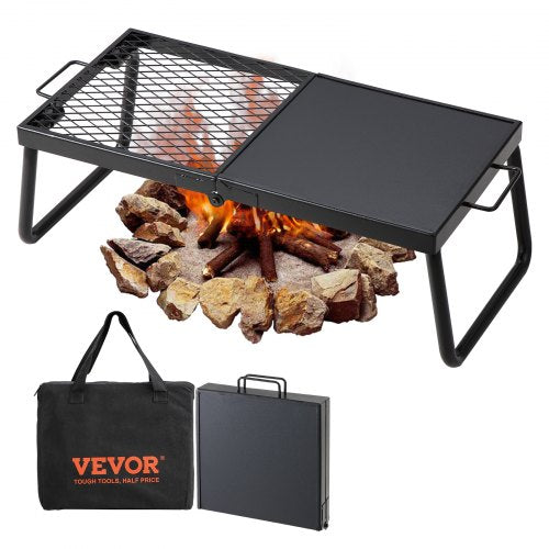 Folding Campfire Grill, Heavy Duty Steel Mesh Grate, 22.4' Portable Camping Grates Over Fire Pit, Camp Fire Cooking Equipment with Legs Carrying Bag, Grilling Rack for Outdoor Open Flame Cooking