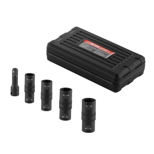Lug Nut Impact Socket Set, 1/2 inch Drive Metric and SAE 6-Point Flip Socket Set, 4 Total Lug Nut Sizes, CR-MO Steel Wheel Socket Set with Storage Case and Extension Bar, for Auto Repair