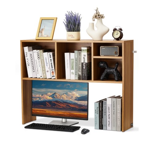 Desktop Bookshelf, 1-Tier Wood Desktop Storage Organizer, 37' x 9.4' x 28.7' Office Storage Rack Wood Display Shelf, Desktop Bookshelf Hutch with Anti-Slip Feet Pads, for Office, Home & Dorm