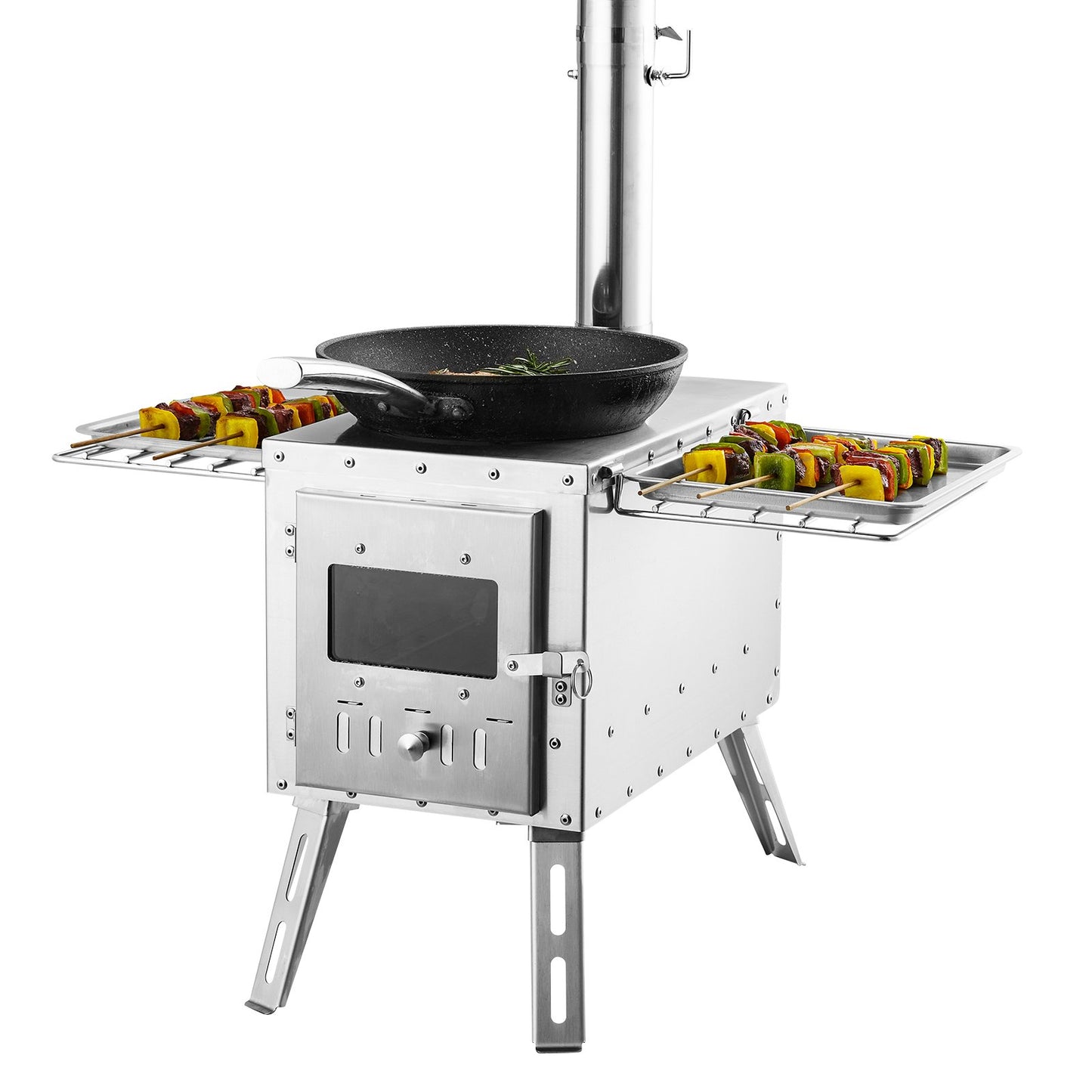 VEVOR Wood Stove, 86 inch, Stainless Steel Camping Tent Stove, Portable Wood Burning Stove with Chimney Pipes & Gloves, 3000in3Firebox Hot Tent Stove for Outdoor Cooking and Heating with 8 Pipes