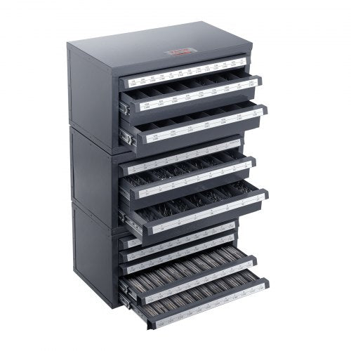 Drill Bit Dispenser Cabinet, 3 Pieces Three-Drawer for 1/16' to 1/2' & Letter Sizes A to Z, Five-Drawer Drill Bit Organizer for Wire Gauge Sizes #1 to #60, Stackable for Drill Bit Storage