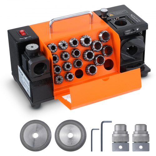 Drill Bits Sharpener, 3-20mm End Mill Grinder Sharpener, Lip Relief Angle & 95¡ã-135¡ã Point Angle Adjustable Drill Bit Re-Sharpener, Portable Sharpening Machine with 18 Collets, CBN & SDC Wheel