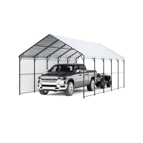 Heavy Duty Metal Carport, 13' x 26' Outdoor Carport with Galvanized Steel Frame & Roof, Car Tent Garage Shade with Removable Sidewalls, Multi-Use Car Shelter for Pickup, Boat, Car & Tractors