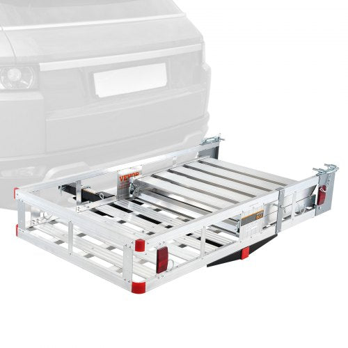 Hitch Mount Cargo Carrier, 48.03' x 27.87' Aluminum Hitch Cargo Rack with Folding Ramp, Hitch Rack Basket with Stabilizer and Straps, 500LBS Mobility Scooter Carrier Fit 2' Hitch Receiver