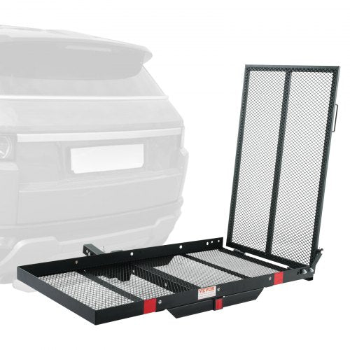 Hitch Mount Cargo Carrier, 45.3' x 25.6' Iron Hitch Cargo Rack with Folding Ramp, Hitch Rack Basket with Stabilizer and Straps, 500LBS Mobility Scooter Carrier Fit 2' Hitch Receiver
