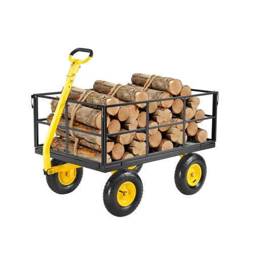 1400 Lbs Steel Garden Cart, Heavy Duty Pullable Garden Wagon Yard Cart, 2 in 1 Outdoor Metal Utility Wagon Yard Trailer with 13' All Terrain Tires, Mesh Removable Sides and 180¡ãRotating Handle