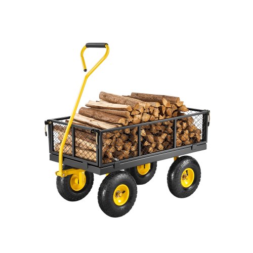 500 Lbs Steel Garden Cart, Heavy Duty Garden Wagon Cart Pullable on Wheels, Metal Yard Utility Wagon Carts with 10' All Terrain Tires, Mesh Removable Sides and 180¡ãRotating Handle