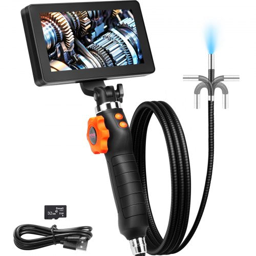 Two-Way Articulating Borescope with Light, Inspection Camera with 0.25' Lens, 5' IPS HD Screen, Flexible Mechanic Fiber Optic Snake Scope Cam for Wall Automotive Engine Inspect-4.9FT