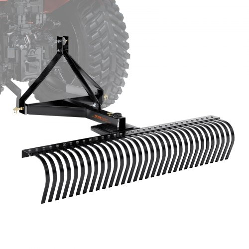 Pull-Behind Thatch Remover, 60' Width, Equipped with 32 Durable Steel Prongs, Tractor-Compatible 3-Point Hitch Garden Rake, Ideal for Soil Preparation and Grass Maintenance