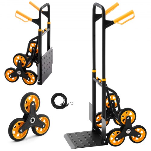 Stair Climbing Cart, 330 lbs Stair-Climbing Capacity, Heavy-Duty Folding Trolley Cart with Telescoping Handle, 6 Wheels and 2 Bungee Cords, Stair Climber Dolly for Home, Groceries, Warehouse