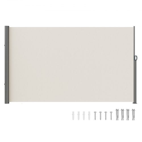 Retractable Side Awning, 71''x 118'' Aluminum Outdoor Privacy Screen, 280g Polyester Water-proof Retractable Patio Screen, UV 30+ Room Divider Wind Screen for Patio, Backyard, Balcony, Beige